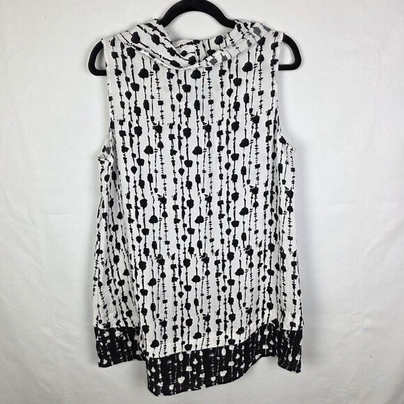 Habitat Cowl Neck Black And White Layered Tunic Size Medium Lagenlook Geometric - Picture 2 of 6